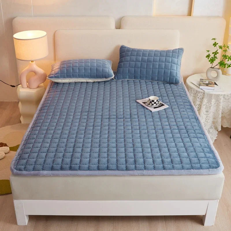Quilted Mattresses Thickened Bedsheet матрас топпер Velvet Mattress Topper Skin-friendly Bed Linen Blue Mattress(No Pillowcase)
