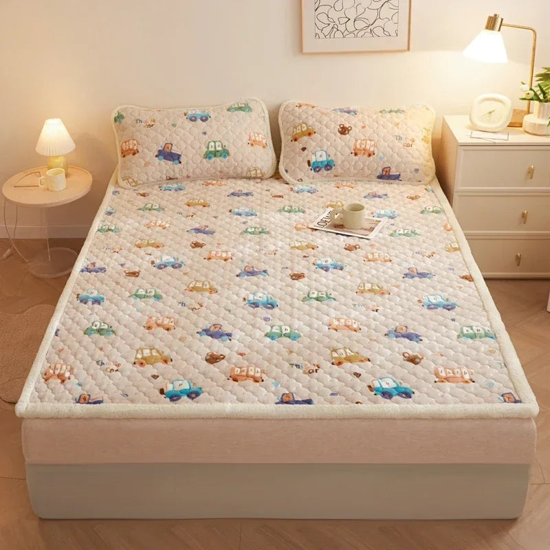Quilted Mattresses Thickened Bedsheet матрас топпер Velvet Mattress Topper Skin-friendly Bed Linen Blue Mattress(No Pillowcase)