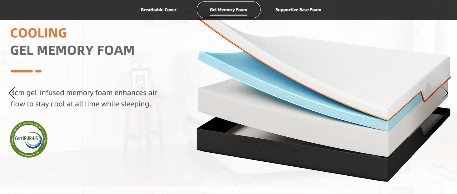 16CM Gel Memory Foam Single Mattress