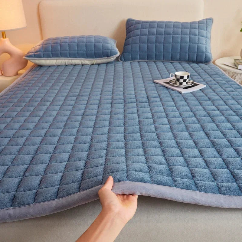 Quilted Mattresses Thickened Bedsheet матрас топпер Velvet Mattress Topper Skin-friendly Bed Linen Blue Mattress(No Pillowcase)