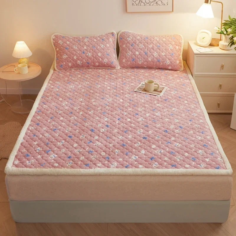 Quilted Mattresses Thickened Bedsheet матрас топпер Velvet Mattress Topper Skin-friendly Bed Linen Blue Mattress(No Pillowcase)