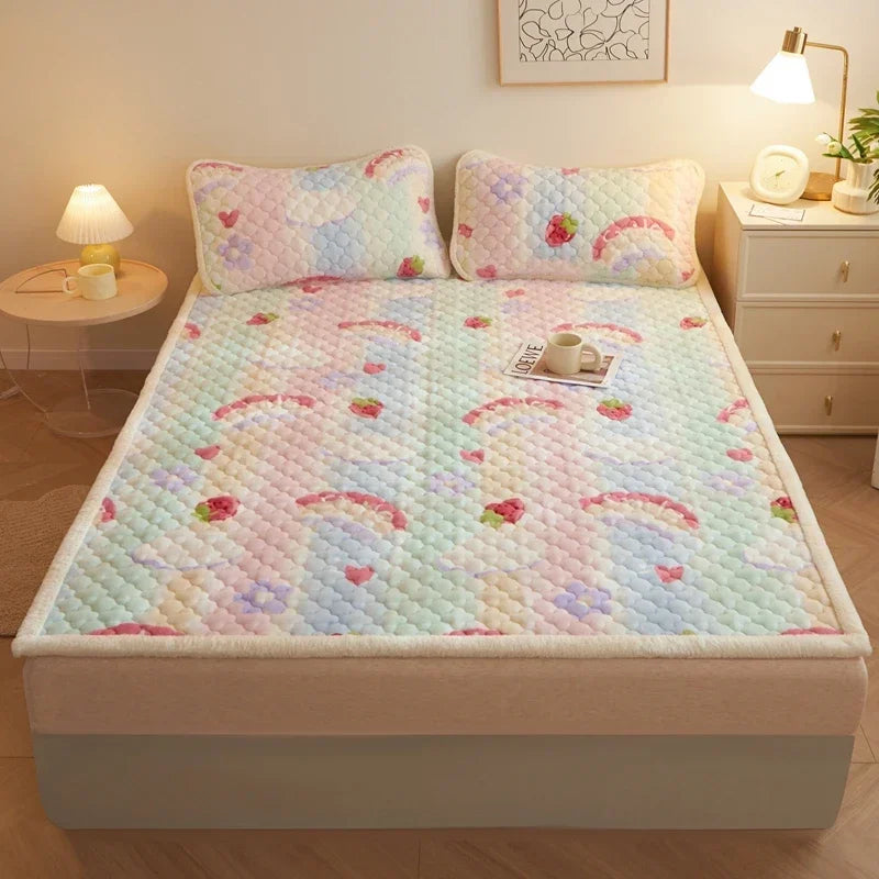 Quilted Mattresses Thickened Bedsheet матрас топпер Velvet Mattress Topper Skin-friendly Bed Linen Blue Mattress(No Pillowcase)
