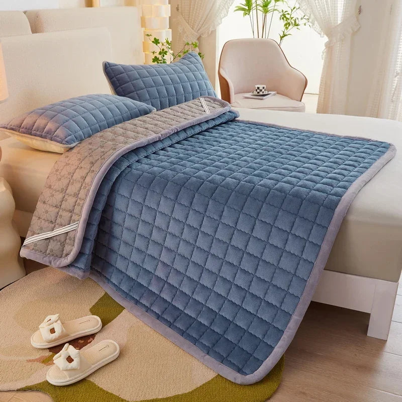 Quilted Mattresses Thickened Bedsheet матрас топпер Velvet Mattress Topper Skin-friendly Bed Linen Blue Mattress(No Pillowcase)