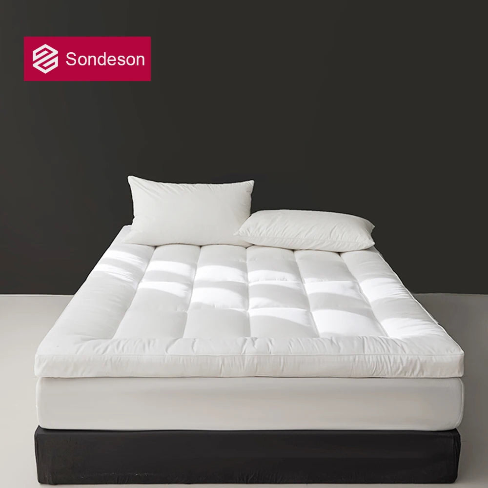 Sondeson White Mattress Topper Queen King Mattress Pad Pocket Soft Down Alternative Fill Mattress Protector Top Mattress Cover