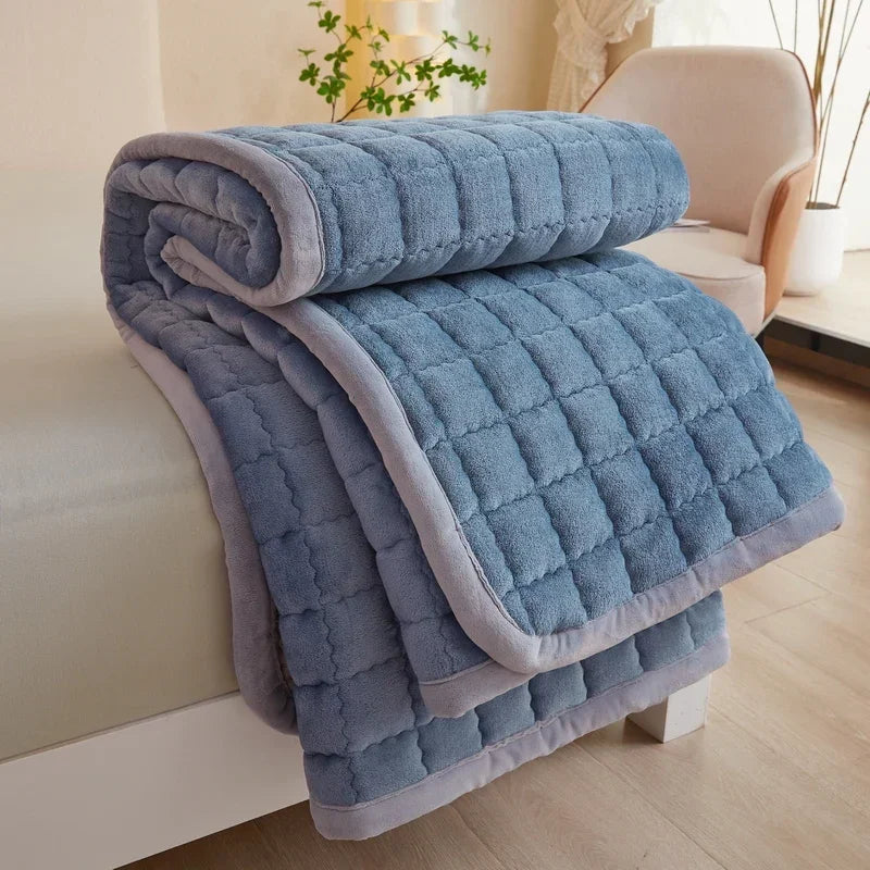 Quilted Mattresses Thickened Bedsheet матрас топпер Velvet Mattress Topper Skin-friendly Bed Linen Blue Mattress(No Pillowcase)