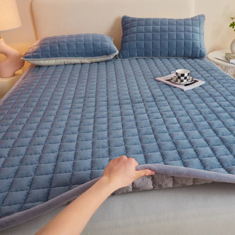 Quilted Mattresses Thickened Bedsheet матрас топпер Velvet Mattress Topper Skin-friendly Bed Linen Blue Mattress(No Pillowcase)