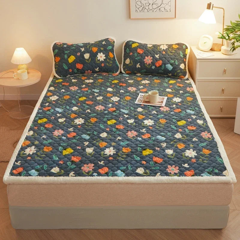 Quilted Mattresses Thickened Bedsheet матрас топпер Velvet Mattress Topper Skin-friendly Bed Linen Blue Mattress(No Pillowcase)