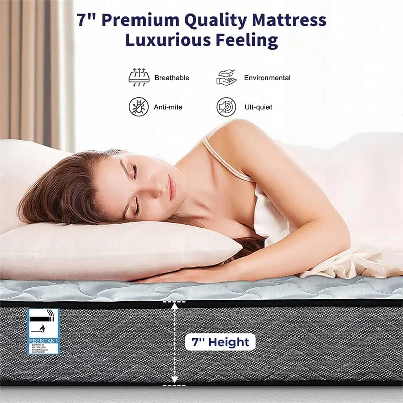 Good Nite King Size 5FT Mattress, 150x200 cm, Memory Foam & Spring Hybrid, Medium-Firm, Breathable, Fireproof, Soft