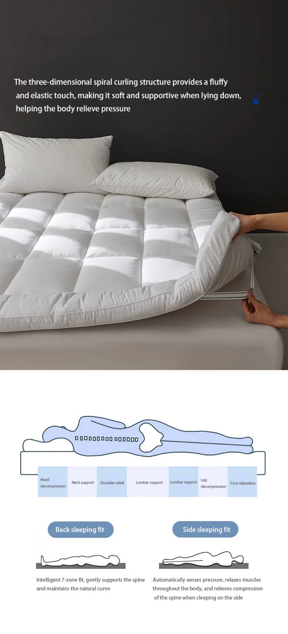 Sondeson White Mattress Topper Queen King Mattress Pad Pocket Soft Down Alternative Fill Mattress Protector Top Mattress Cover