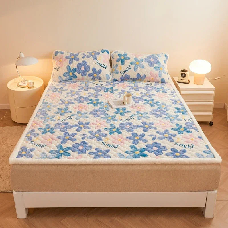 Quilted Mattresses Thickened Bedsheet матрас топпер Velvet Mattress Topper Skin-friendly Bed Linen Blue Mattress(No Pillowcase)