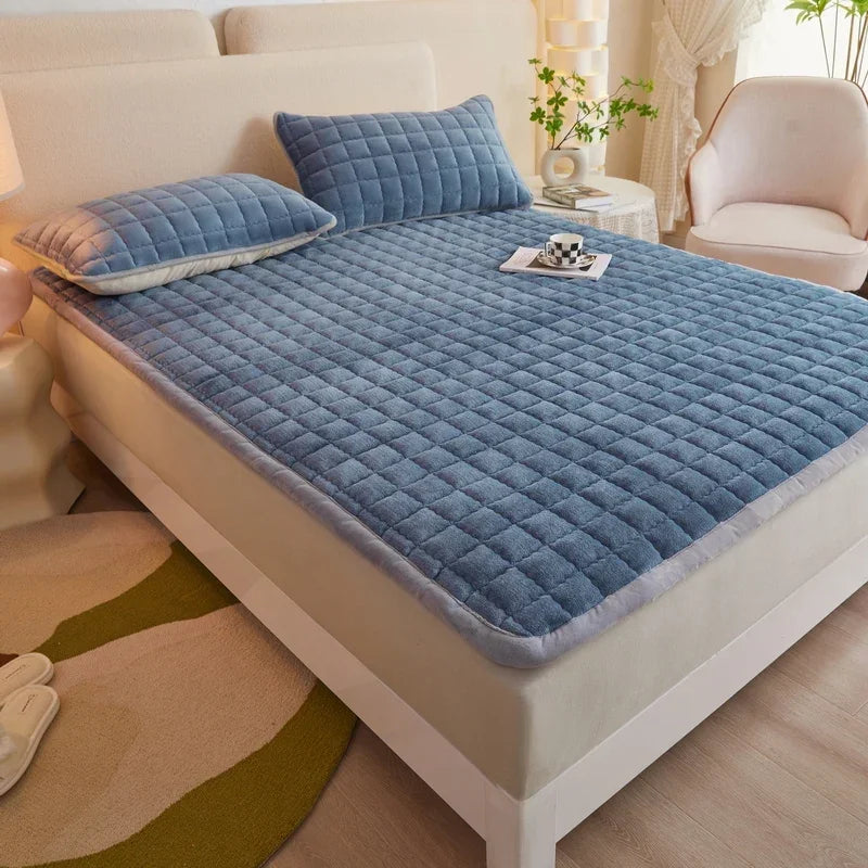 Quilted Mattresses Thickened Bedsheet матрас топпер Velvet Mattress Topper Skin-friendly Bed Linen Blue Mattress(No Pillowcase)