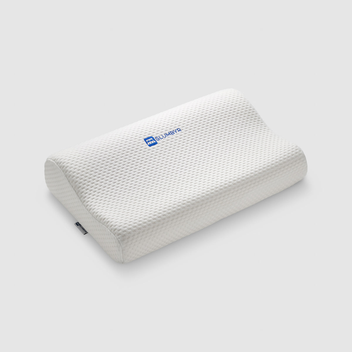 Slumbyr Cool contour memory foam cooling pillow with breathable knit cover
Image alt text (gel detail): Honeycomb cooling gel layer on the underside of the Slumbyr Cool pillow
